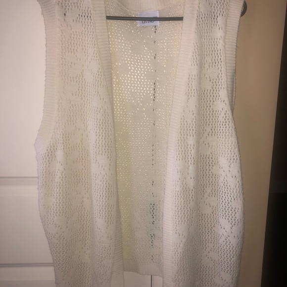VINTAGE SWEATER VEST OPEN KNIT IVORY OPEN FRONT GRANDMA CORE COTTAGE CORE M/L - Picture 5 of 7